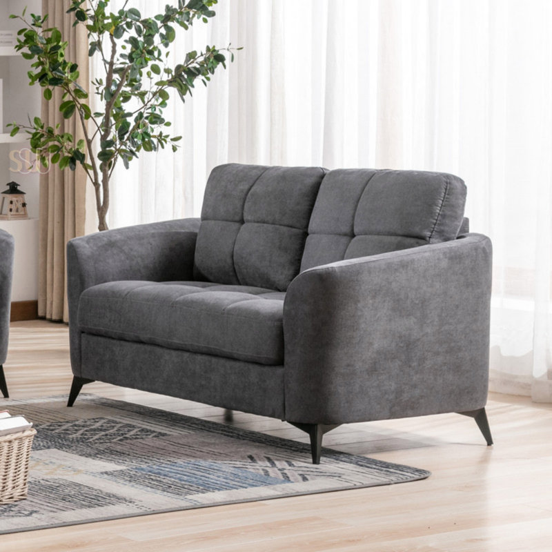 Callie 60-Inch Woven Fabric Loveseat With Tufted Cushion And Pocket Coil Seating For Ultimate Comfort, Gray
