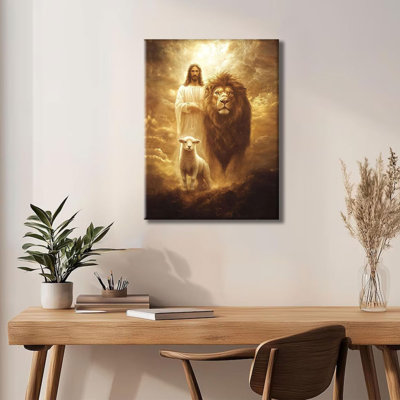 Jésus, art mural, lion chrétien de Juda et agneau, affiche sur toile, peinture décorative inspirante pour la maison, salle de prière, galerie, galerie, 12 x 16 po