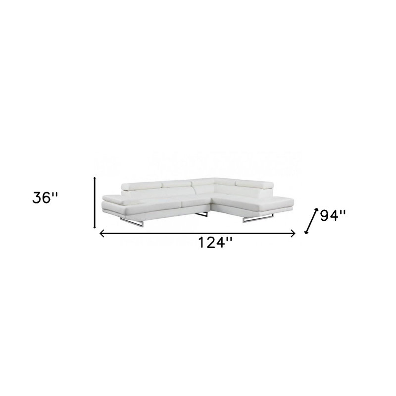 Canapé modulaire en L deux pièces Piedra, Similicuir blanc, Accoudoir à droite (vu de face)