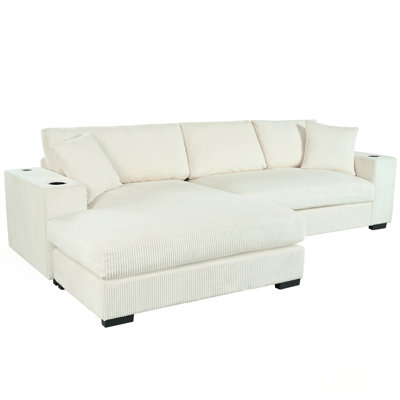 Mirod Large Sectional Sofa With Thick Cushions, Built-In Cup Holders & Charging Ports For Ultimate Comfort And Convenience