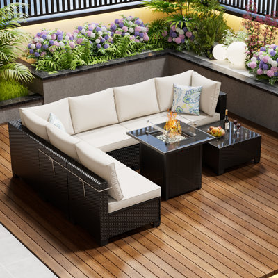 Ensemble de meubles de patio 8 pièces avec table de foyer d'extérieur