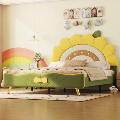 Adairsville Upholstered Platform Bed With Sunflower Shaped Headboard For Bedroom