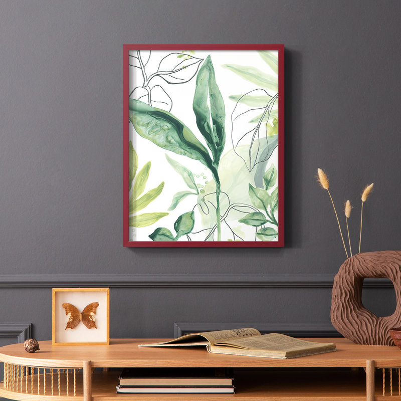 «Tropical Palm Chorus IV», reproduction encadrée - bois massif, Rouge, H 10 po x l 8 po