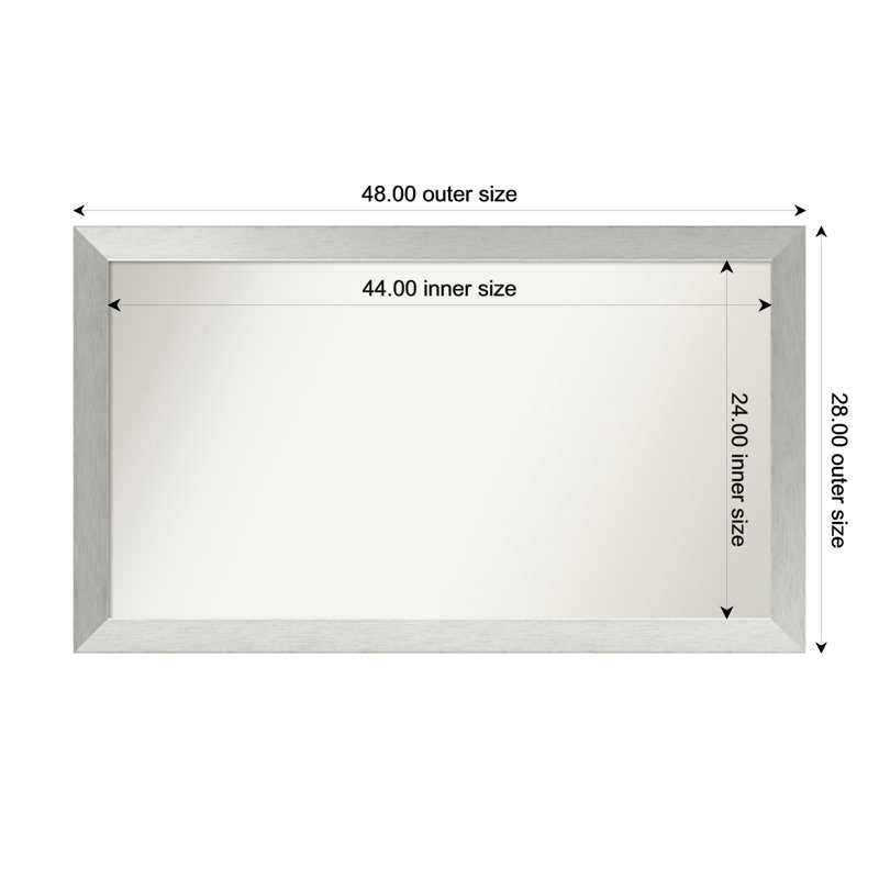 Miroir de salle de bain mural en argent brossé sans cadre, 28 po x 48 po, Rectangle