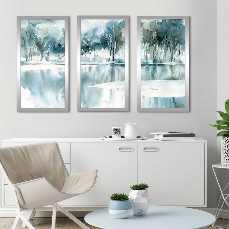 "Blue Reflections" par Katrina Pete, impression sur acrylique 3 pièces, H 33,5 po x l 52,5 po x P 1 po