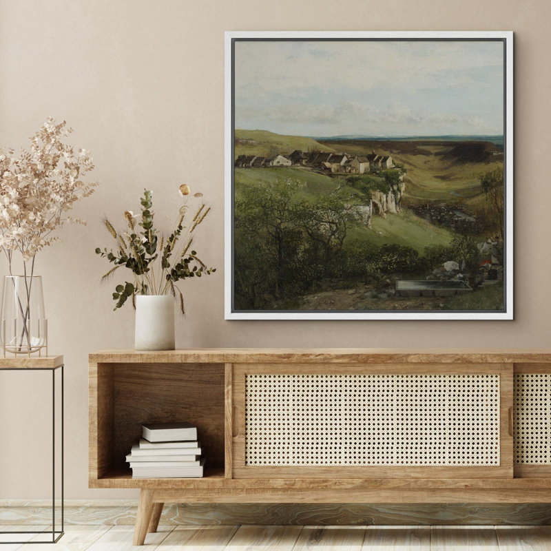 " Rustic Village By The Hillside ", White  Canvas, 16" H x 16" W