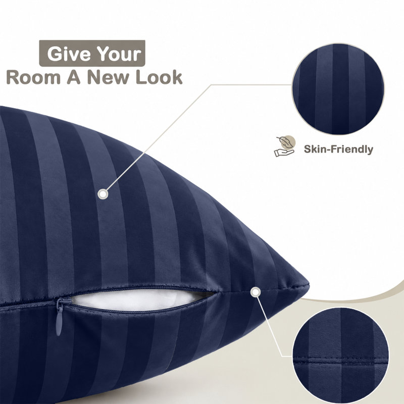 Ultra Soft Microfiber Striped Square Cushion Cover, NAVY