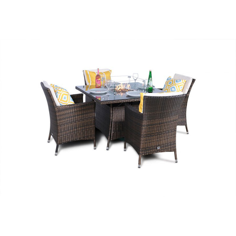Parham 4 - Person Wicker Patio Dining Set with Square Table , Cushions Included, Brown, Beige