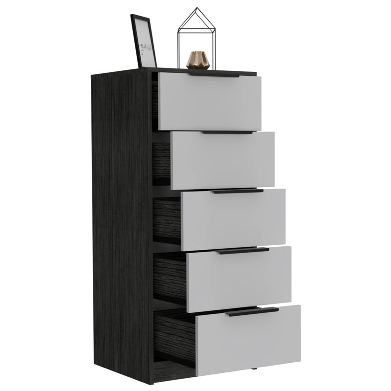 Kaia 5 Drawer Dresser, Vertical Dresser, Gray Oak/White