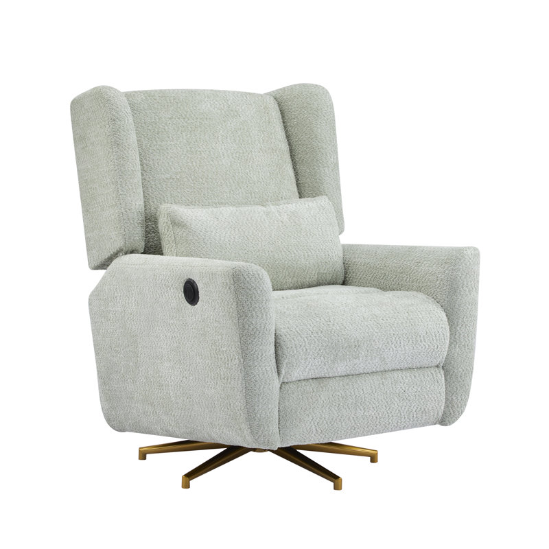 Fauteuil inclinable électrique capitonné vert clair pivotant à 360 ° avec base dorée 5 étoiles pour le confort du salon
