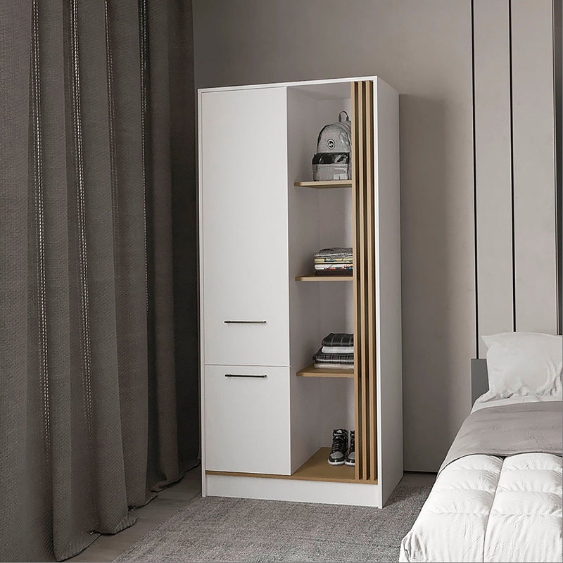 Organisateur de garde-robe en chêne naturel avec tablettes et tringle