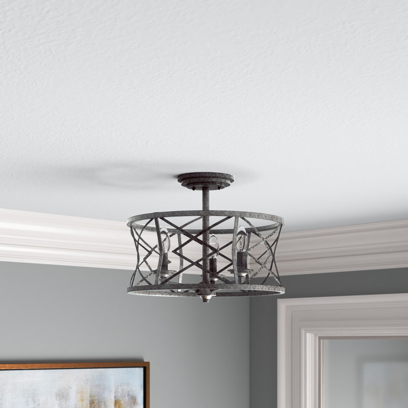 Plafonnier semi-encastré 3 lumières 16 po Fager, Argent antique