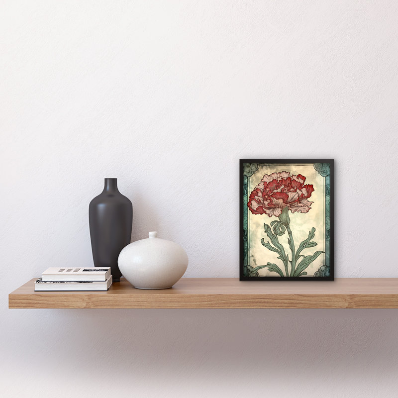 Pocklington Red Carnation Flower Bloom Art Nouveau - Single Picture Frame Print