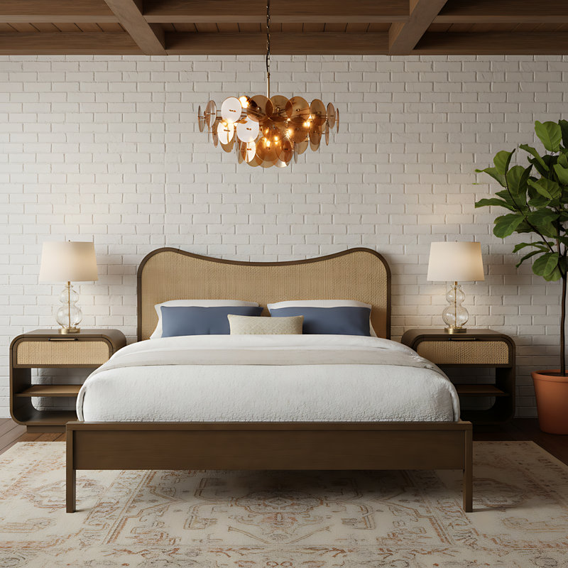 Windsor Solid Wood And Natural Cane Bed, Queen, Brown