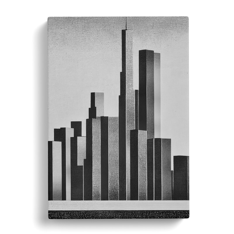 Monochrome City Skyline Abstract No.6 - Wall Art, 50cm H x 35cm W x 3cm D, Wrapped Canvas