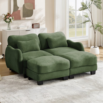 Chenille Supportive Loveseat Sofa with Delicate Waist Pillow and Movable Ottoman,Ergonomic Curve Design,  Easy to Assemble Modular Couch for Living Ro