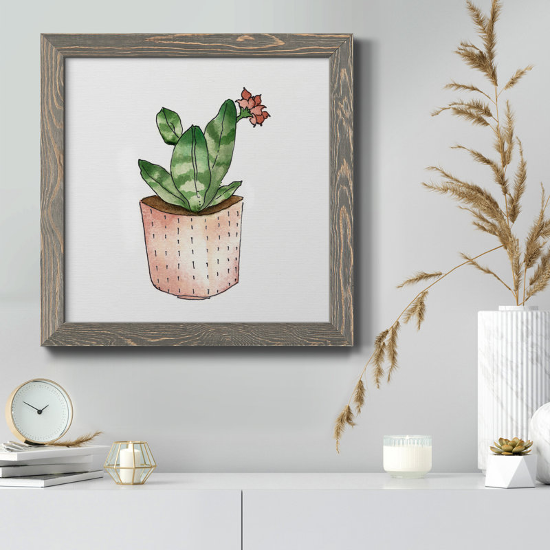 Boho Greenery IV - peinture sur toile encadrée, H 17 po x l 17 po x P 1,5 po, Toile avec cadre gris patiné