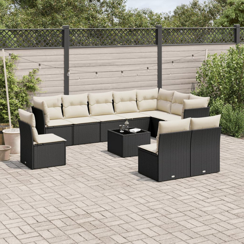 Ensemble de canapé de jardin Vidaxl noir avec coussins blanc crème