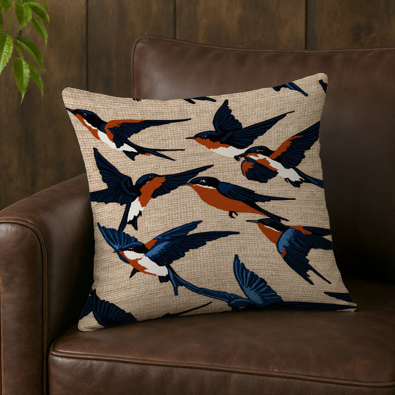 Coussin intérieur et extérieur Birds, Carré 16 po, Hirondelle de grange