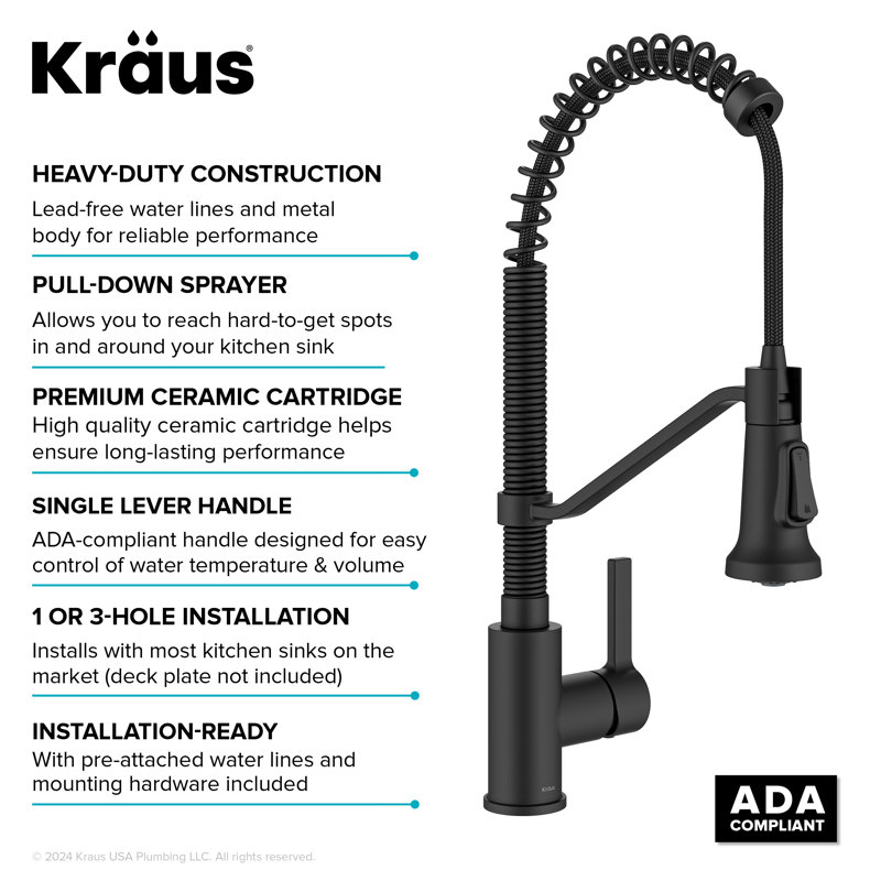 KRAUS Britt Commercial Style 2-Function Single Handle Pull Down Kitchen Faucet, Matte Black