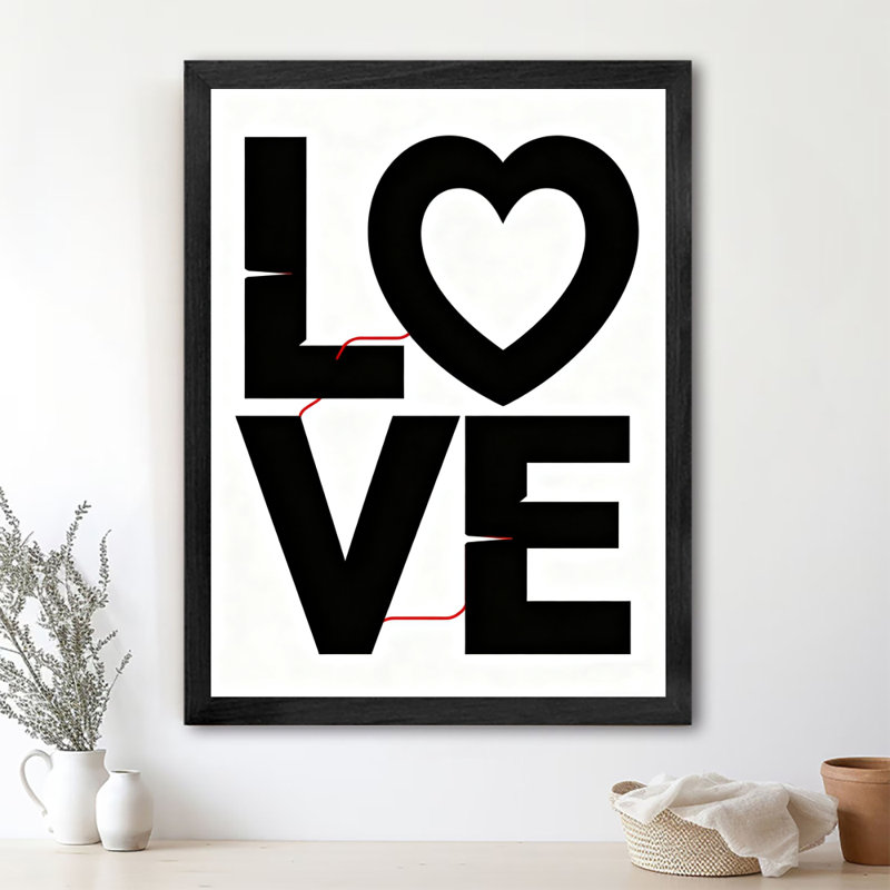 Reproduction d'art encadrée noire rétro pleine d'amour, H 17 po x l 13 po