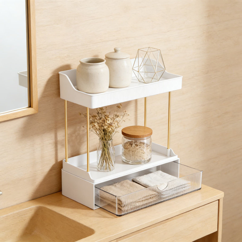 Organisateur de maquillage transparent à 3 tiroirs avec 5 niveaux, rangement de comptoir de salle de bain pour les soins de la peau, les parfums, les cosmétiques et les bijoux
