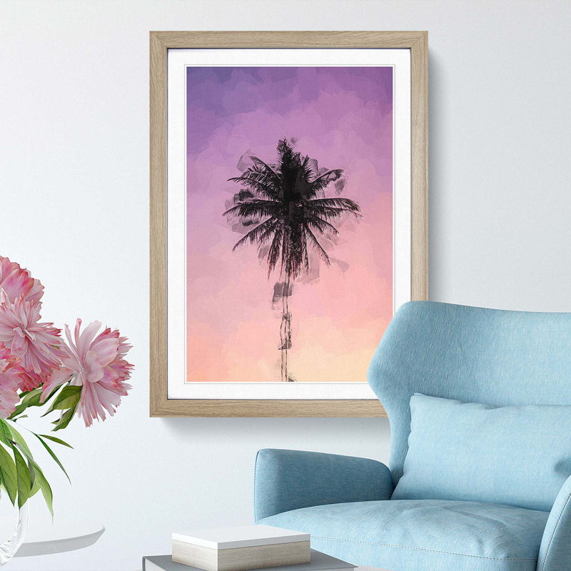 Summer Palm Tree in Abstract - Framed Print, 65cm H x 48cm W x 2cm D, Oak Framed