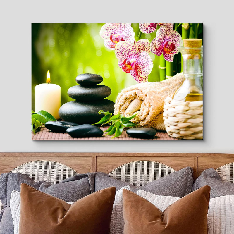 Zen Garden Geometric Canvas Print in Green and Pink