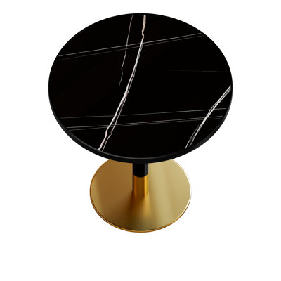 Table bistro ronde de 31,5 pouces avec plateau en faux marbre et plateau en métal robuste, facile à assembler, diamètre de la structure en métal robuste