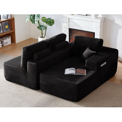 Canapé modulaire de 104 pouces avec méridienne en L et poches latérales, conception modulaire moderne pour le salon / chambre à coucher, sans assemblage requis, tissu moelleux, noir, droite