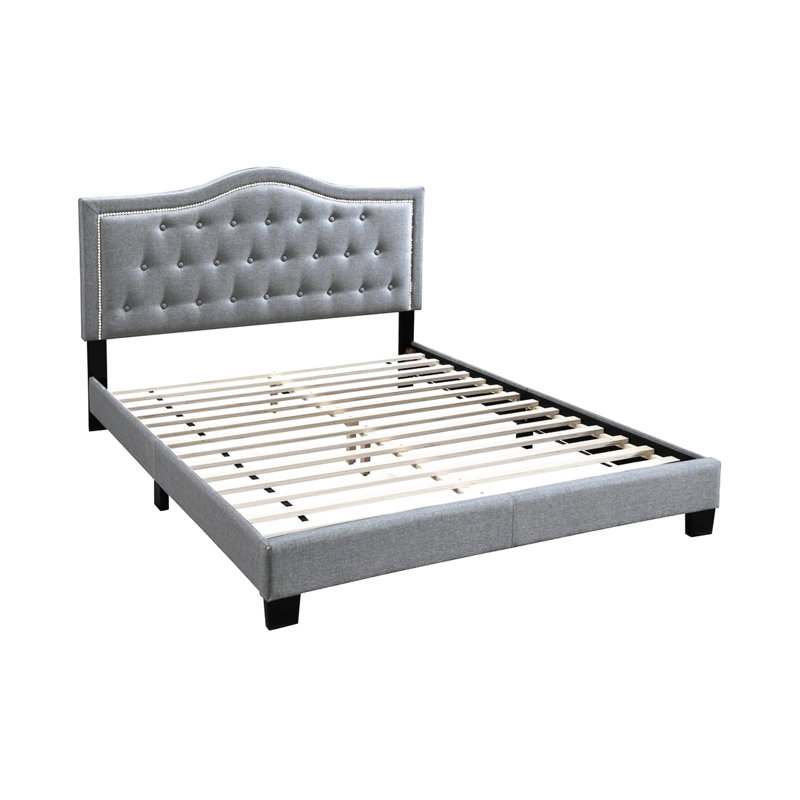 Cadre de lit européen grand format avec velours à boutons, support central, espace de rangement pour chambre à coucher, Gray