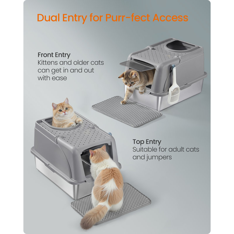 Stainless Steel Enclosed Litter Box, Grey
