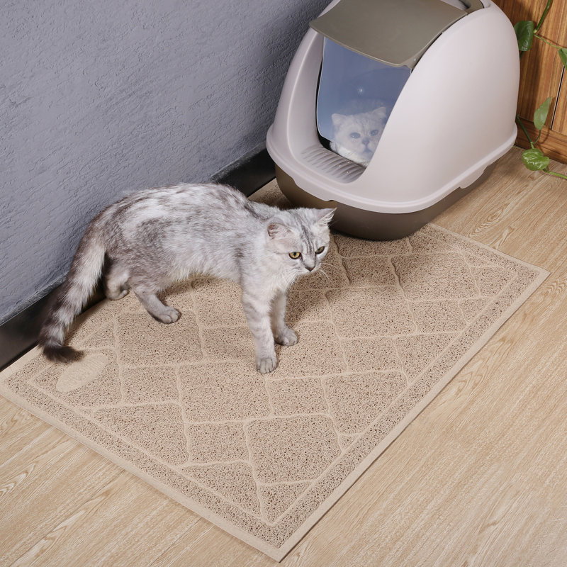 Tapis de litière pour chat, tapis de litière, tapis de litière pour l'intérieur et le sol, facile à nettoyer, lavable et imperméable pour chat, 35 po x 23 po, beige