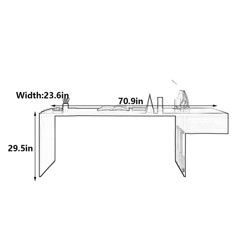 Bureau d'ordinateur en bois massif moderne et minimaliste, H 29,5 po x l 70,9 po x P 23,6 po