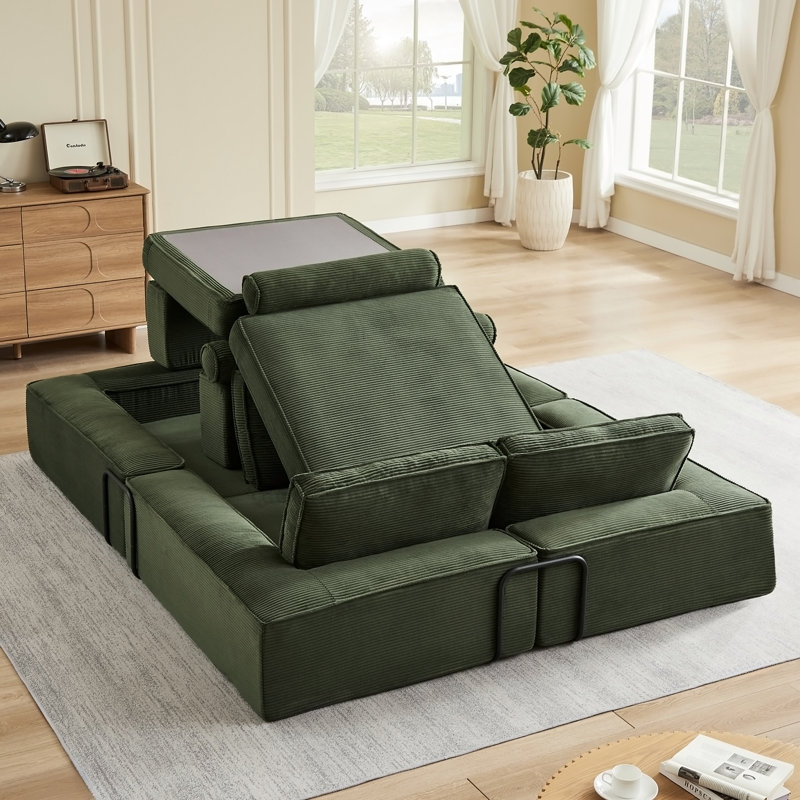 Canapé modulaire en velours côtelé avec sièges spacieux, conception librement configurable pour le salon et les aires de jeux familiales.