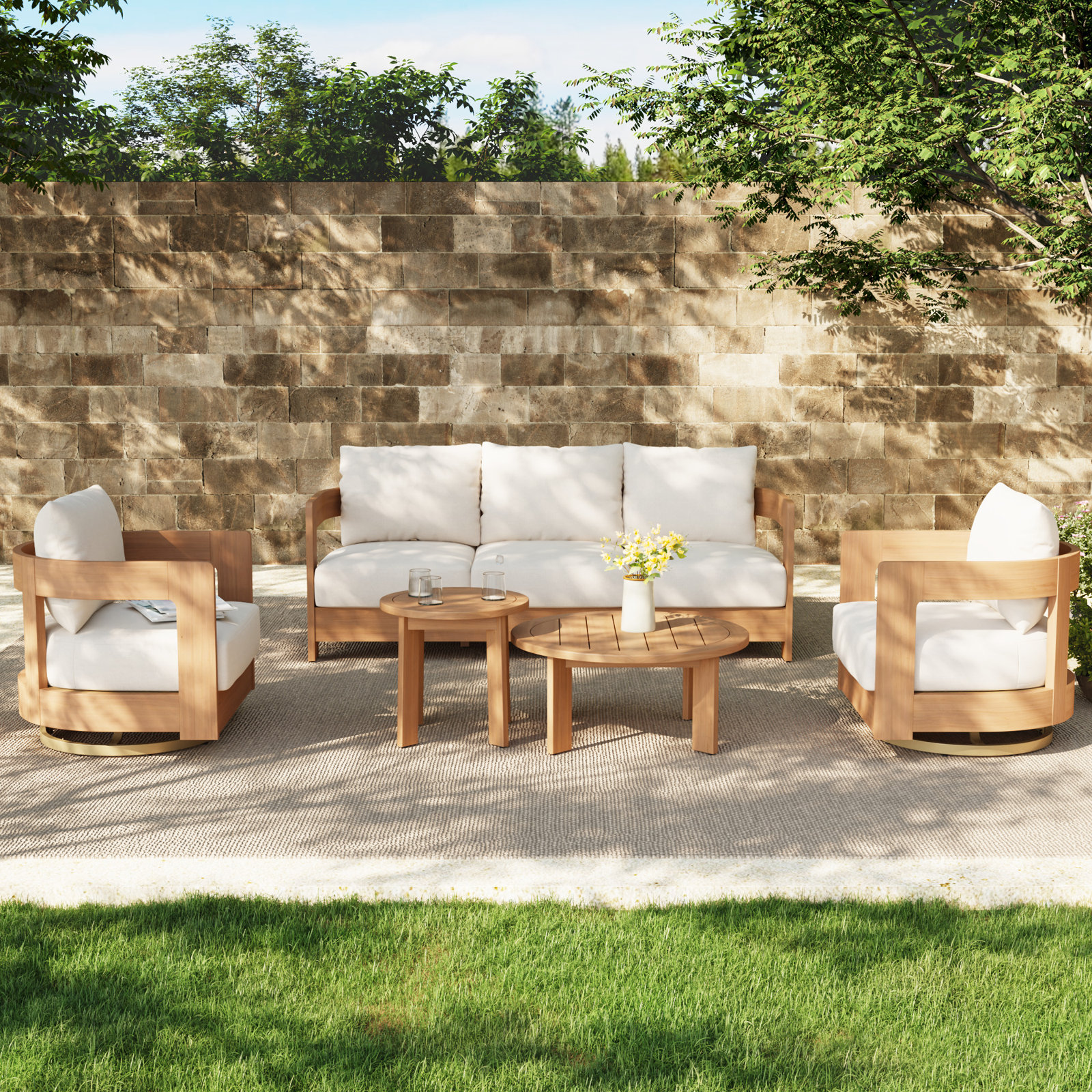 Frances 5-Person Eucalyptus Patio Seating Group, Beige