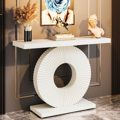 40" Modern Console Table With Sculptural Geometric Base - Slim Entryway, Sofa & Hallway Accent Table For Living Room