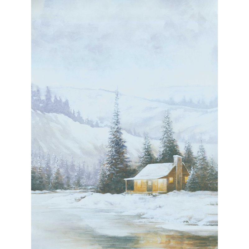 Snowy Wooded Cabin - Impression sur toile tendue, H 40 po x l 30 po