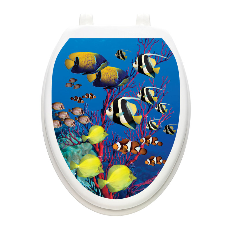 Décalcomanie de siège de toilette Coastal Coral Reef - couvercles de toilette en vinyle, Allongé