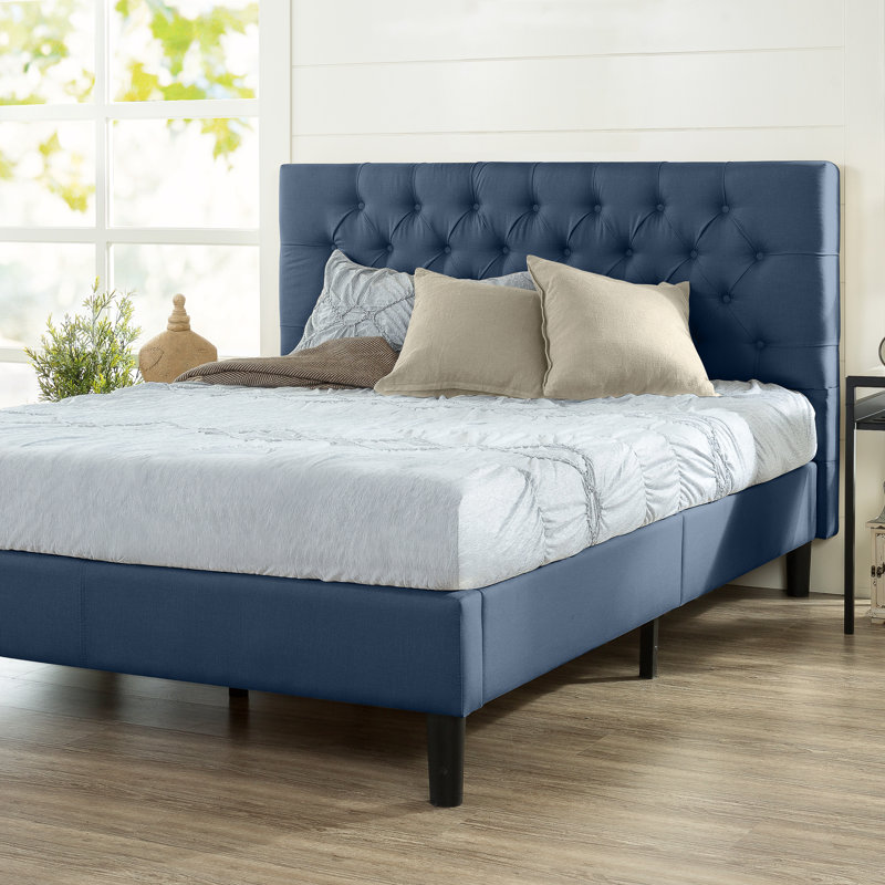 Upholstered Platform Bed, Dark Gray, Queen
