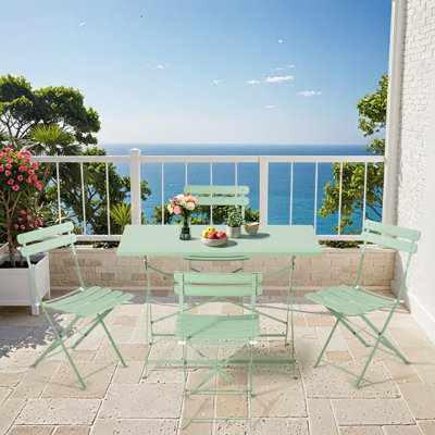 Iron Table And Folding Chair Set, 4 - Person Outdoor Dining Set by Winston Porter
