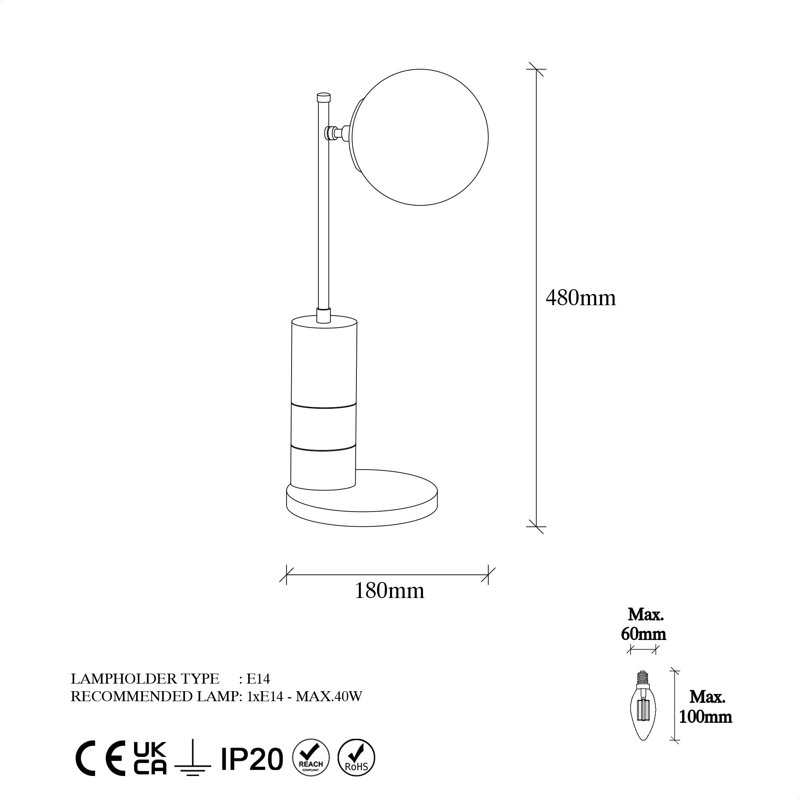 Lampe de table en métal Bono, Blanc