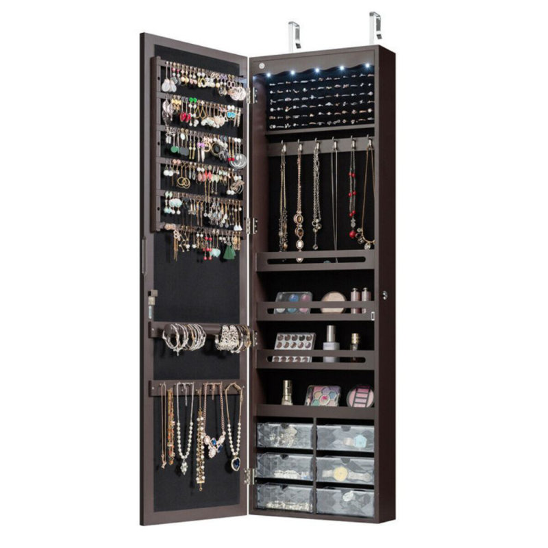Door Hanging Mirror Jewelry Armoire With Full Length Mirror And 6 Drawers