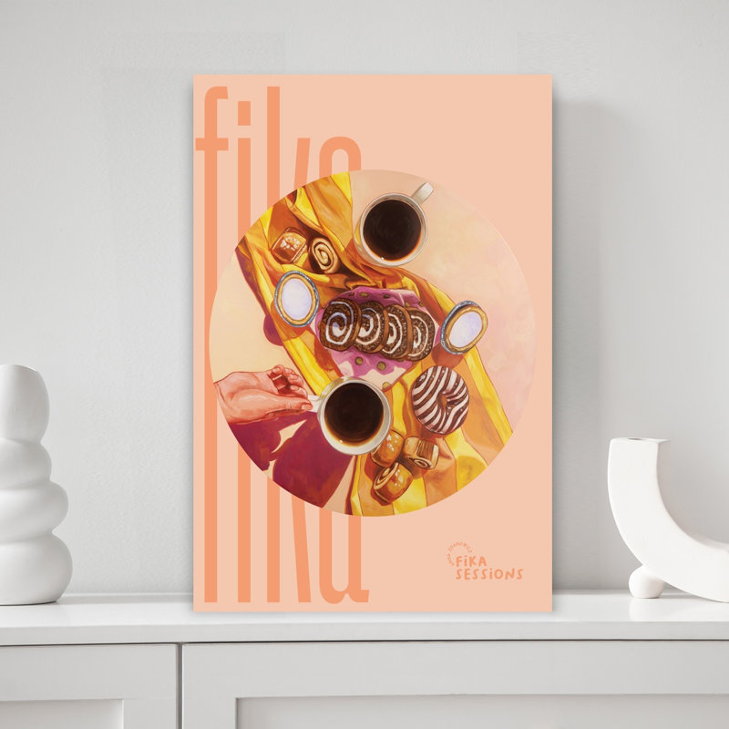 Fika Coffee Break, art mural contemporain, H 18 po x l 12 po