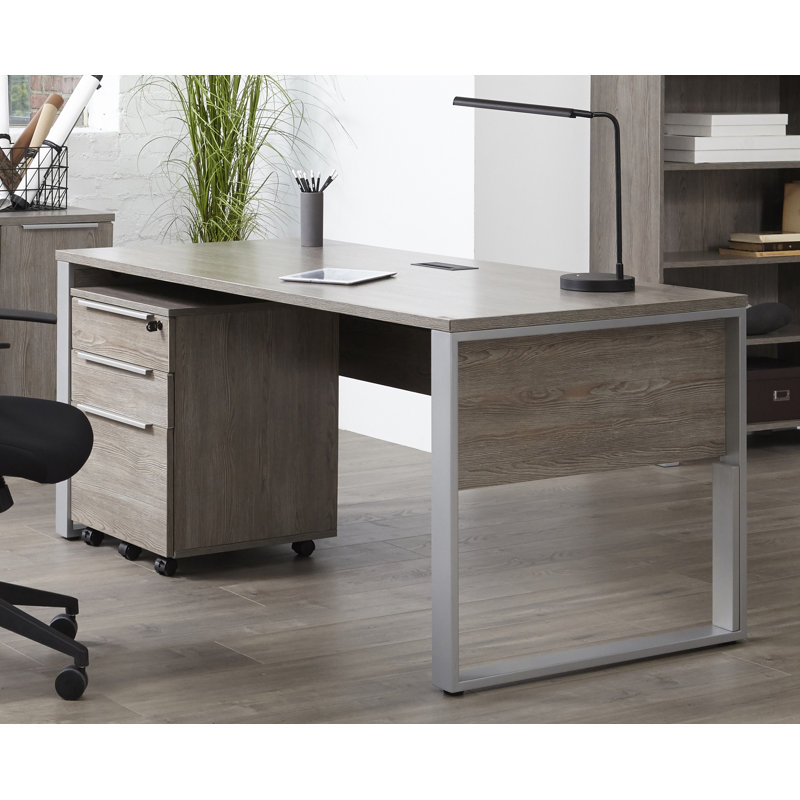 Maysey 3 Piece Rectangular Writing Desk Office Set, Grey, 29" H x 71" W x 32" D