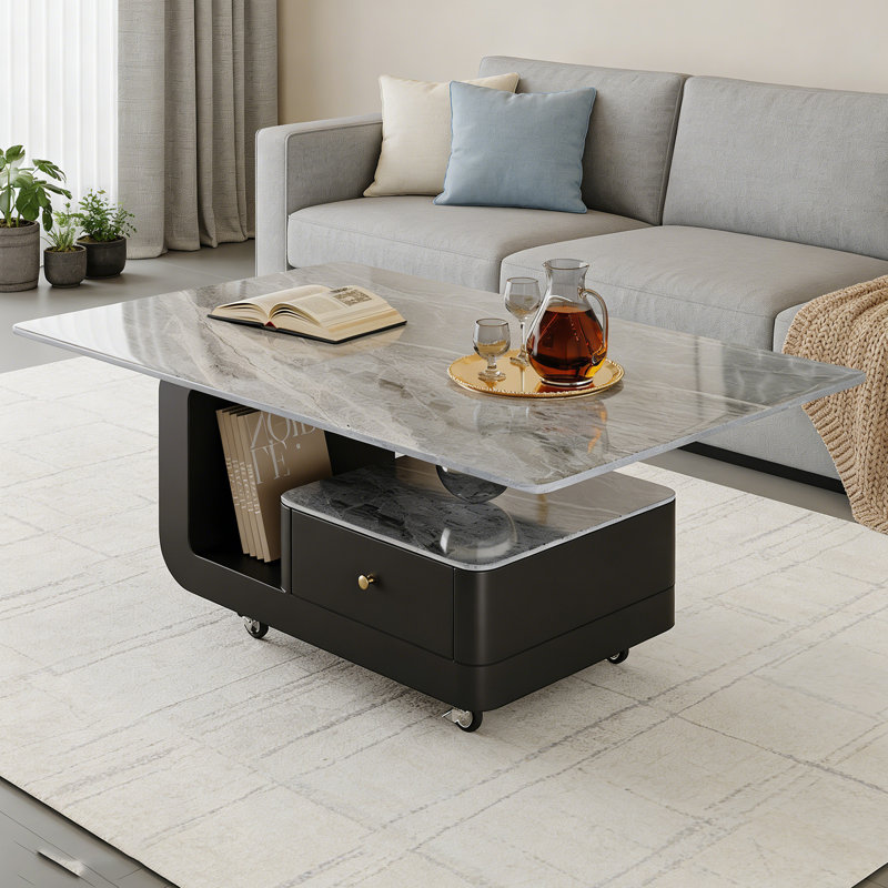 Table basse mobile avec rangement en ardoise, H 17,71 po x L 35,43 po x l 17,71 po, Noir, Gris