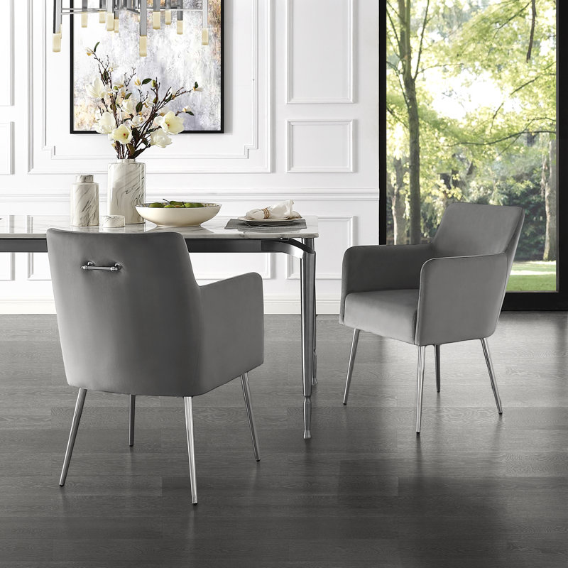 Chaise rembourrée Smollin, Chrome, Gris clair