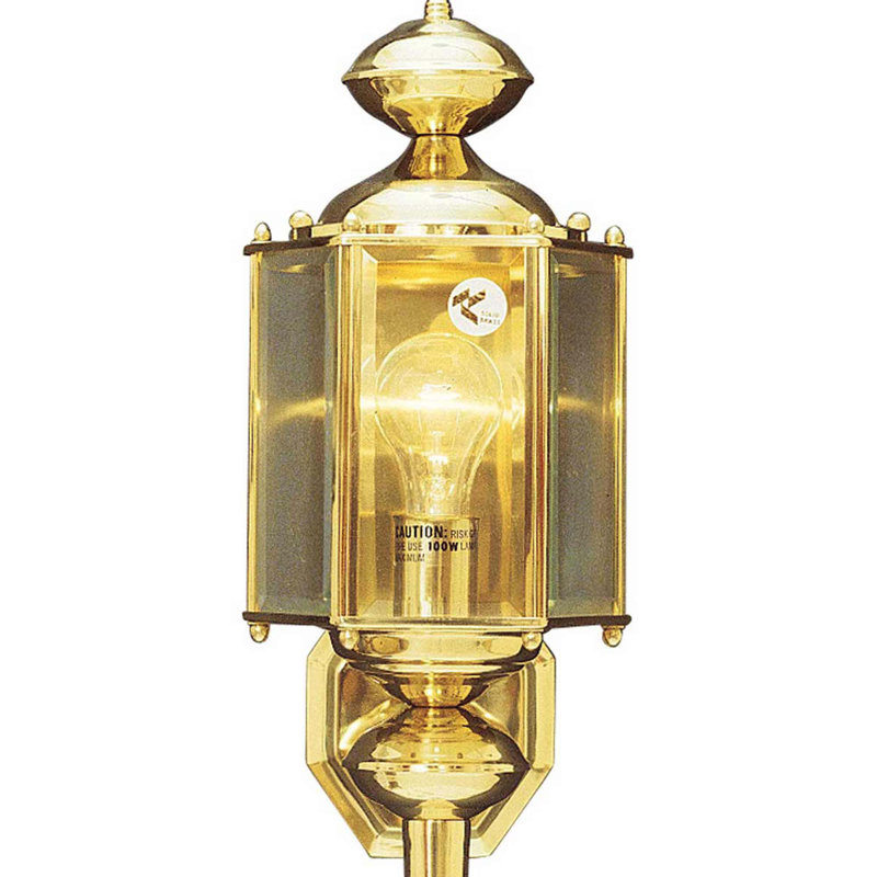 Arol 1-Light Indoor Outdoor Polished Brass Wall Mount Wall Lantern Coach Light with Clear Beveled Glass 