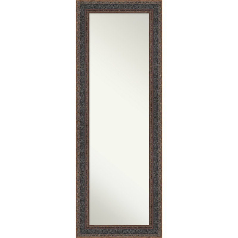 Attic Aged Non-Beveled Wood Framed Full-Length On the Door Mirror, Aged Bronze