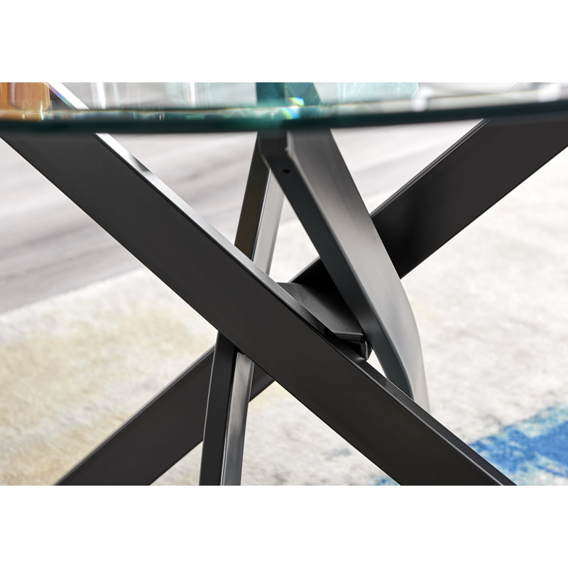 Tierra 4-Person Round Tempered Glass Dining Table, Black, 29.53"H x 47.24"L x 47.2"W